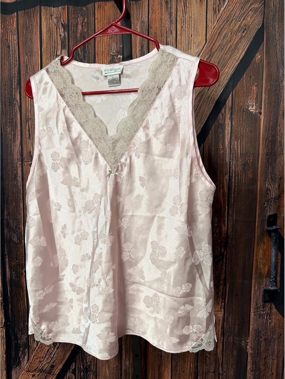 Kathryn XL Pink Satin Floral Lace Trim Sleeveless Top